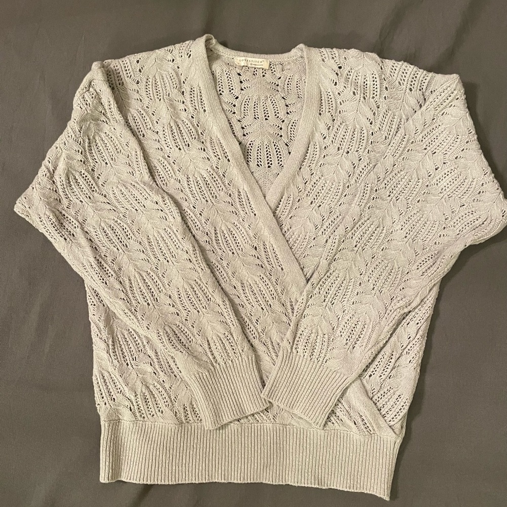 Love Stitch Pointelle criss-cross sweater